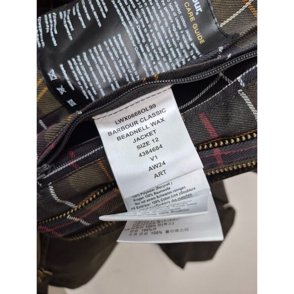 Barbour Women's Olive Beadnell Water Resistant Waxed Cotton Wax Jacket Size 8 US - Picture 4 of 5
